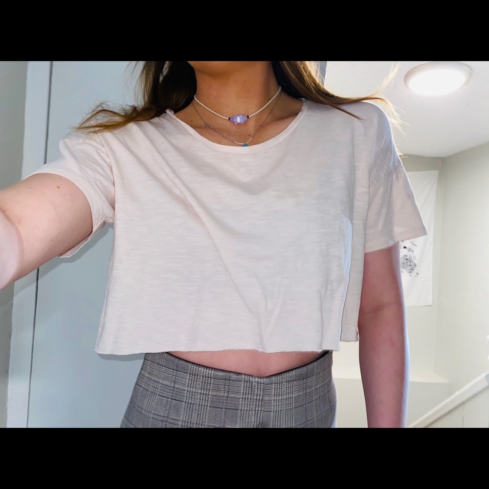 Vintage wash cropped tee in light pink (: